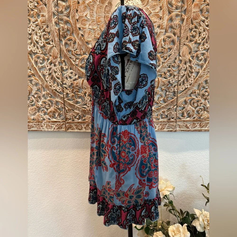 One World Blue & Pink Babydoll, Embroidered chest Top, Loose Boho Chic- size L - Picture 8 of 14